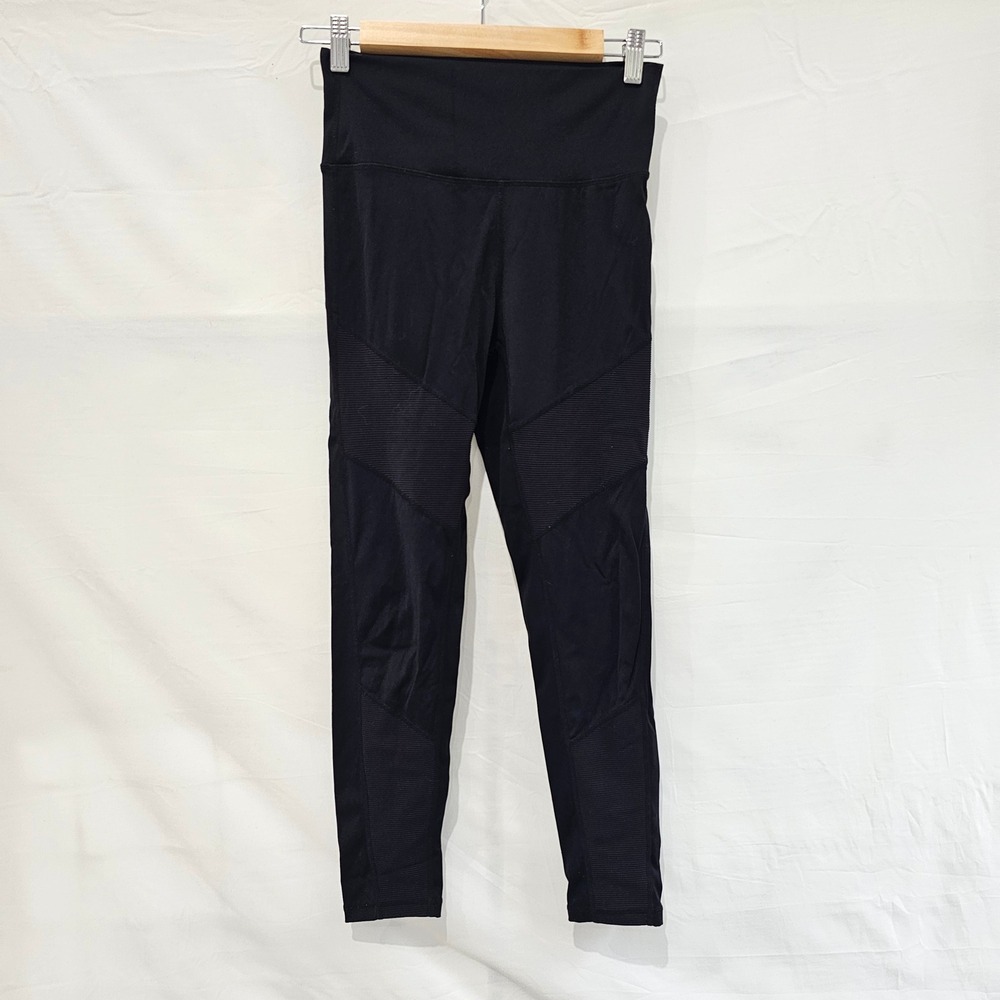 Zyia Active Womens Size 6-8 Black Moto Ribbed High Waisted Leggings